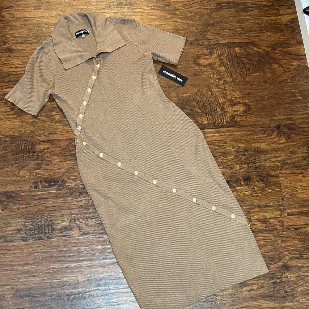 Karl Lagerfeld Tan Knit Midi Dress